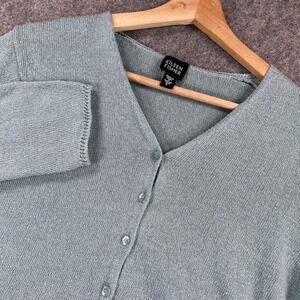 Eileen Fisher Sweater Womens Large Sage Green V-Neck Button Cardigan Linen